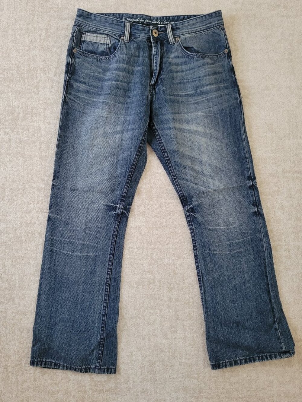 i Jeans by Buffalo Kenneth Slim Bootcut Denim Blue Jeans W32 L30 Whiskering
